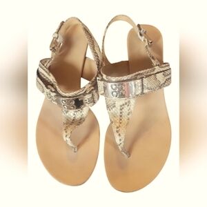 Coach Women's Danielle Wedge Thong T Strap Snakeskin Embossed Sandals Sz 7 1/2 B